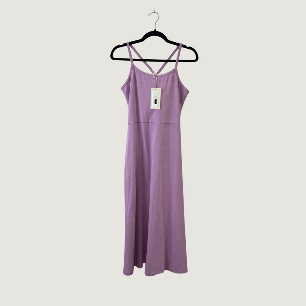 Pact Paisley Fit & Flare Midi Dress Purple Organic Cotton Pockets Minimalist L